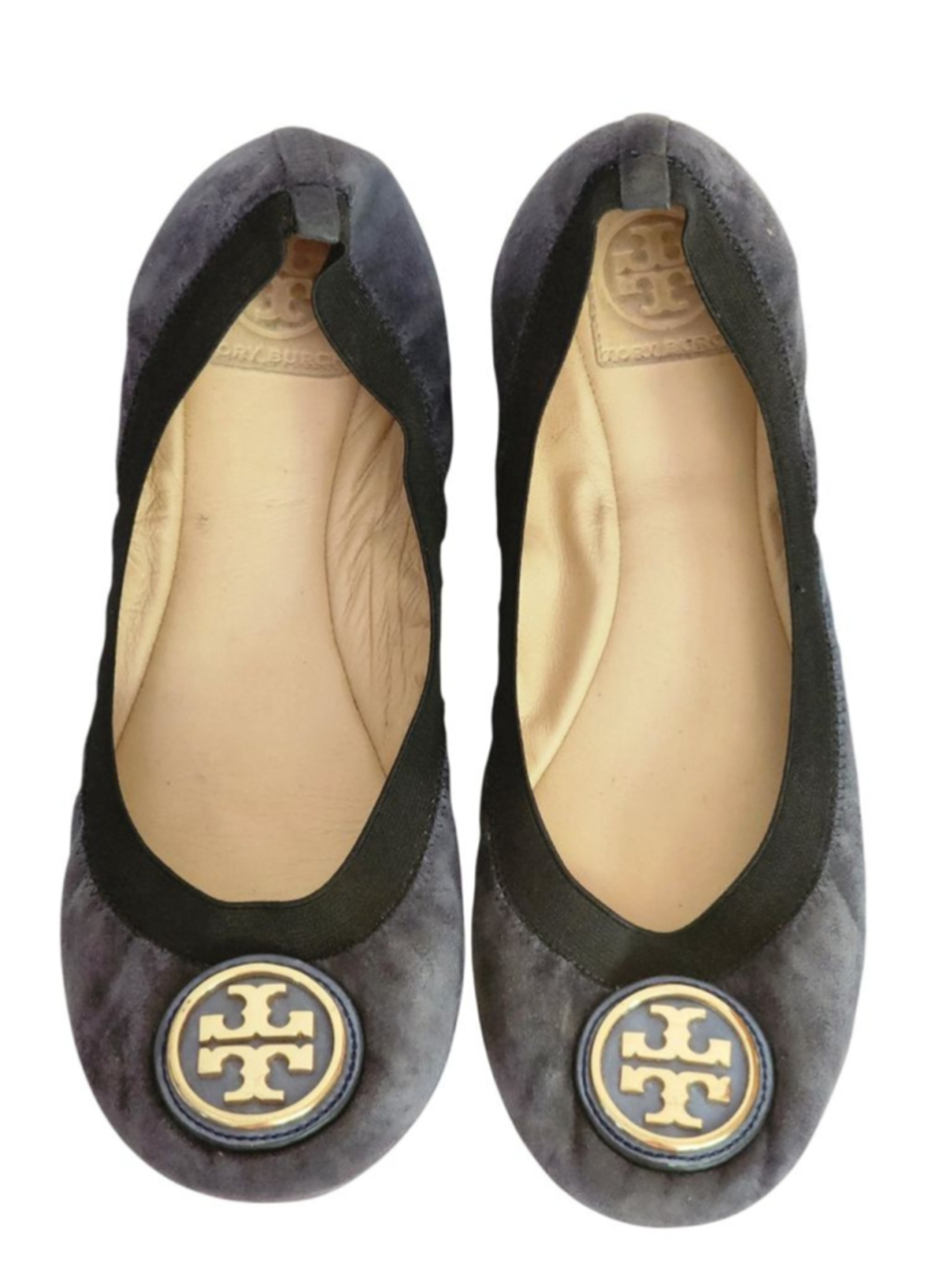 TORY BURCH Caroline Navy Blue‎ Suede Ballet Flats Size 9.5